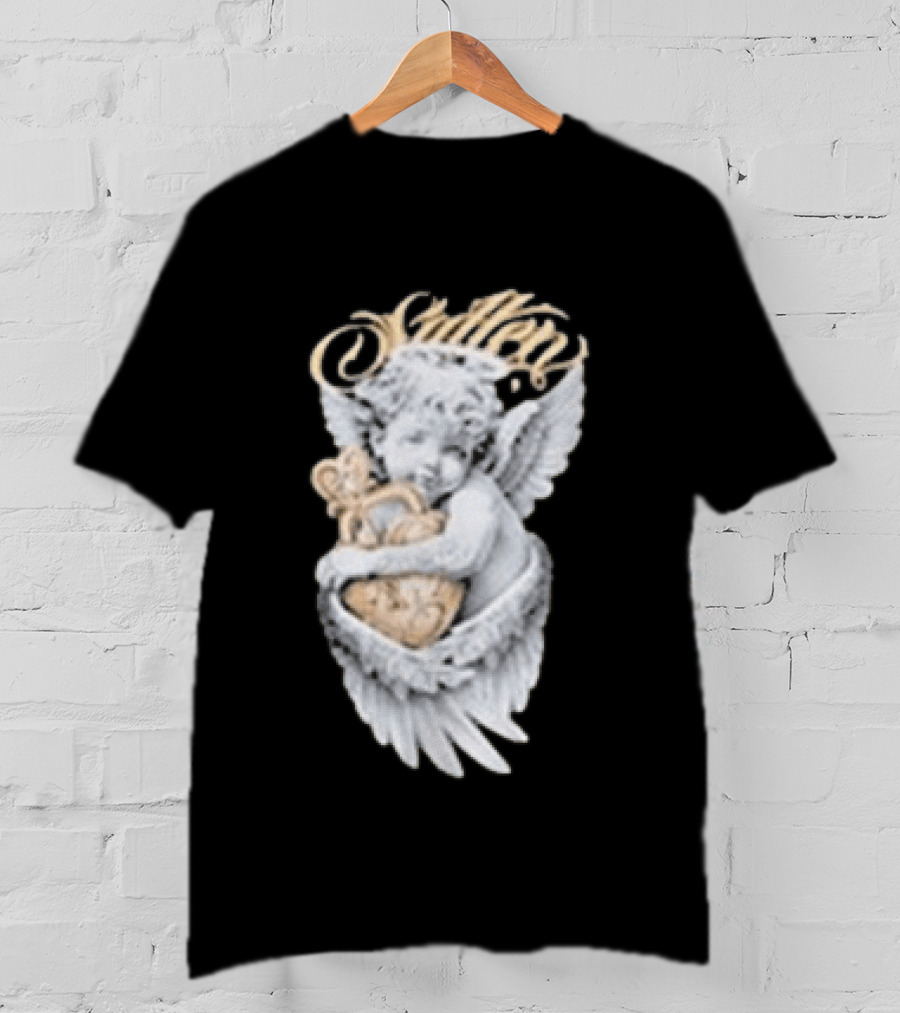 Sullen Heavenly Angel Embracing Heart T-Shirt