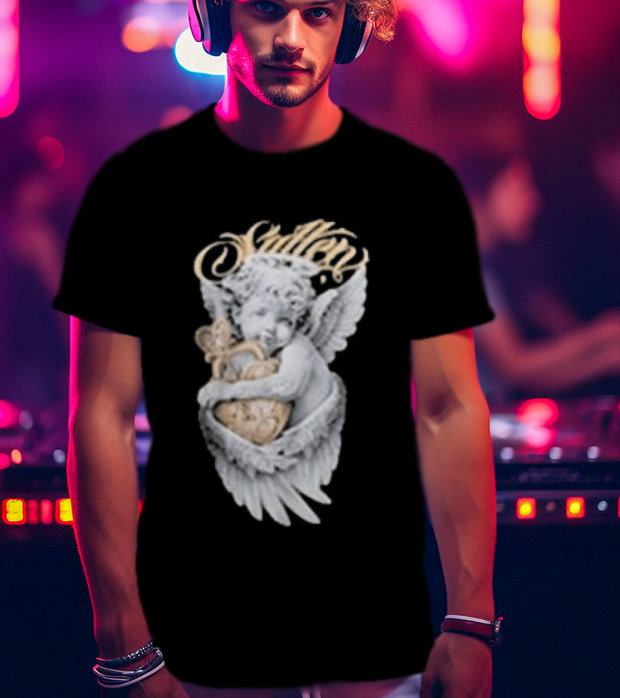 Sullen Heavenly Angel Embracing Heart T-Shirt