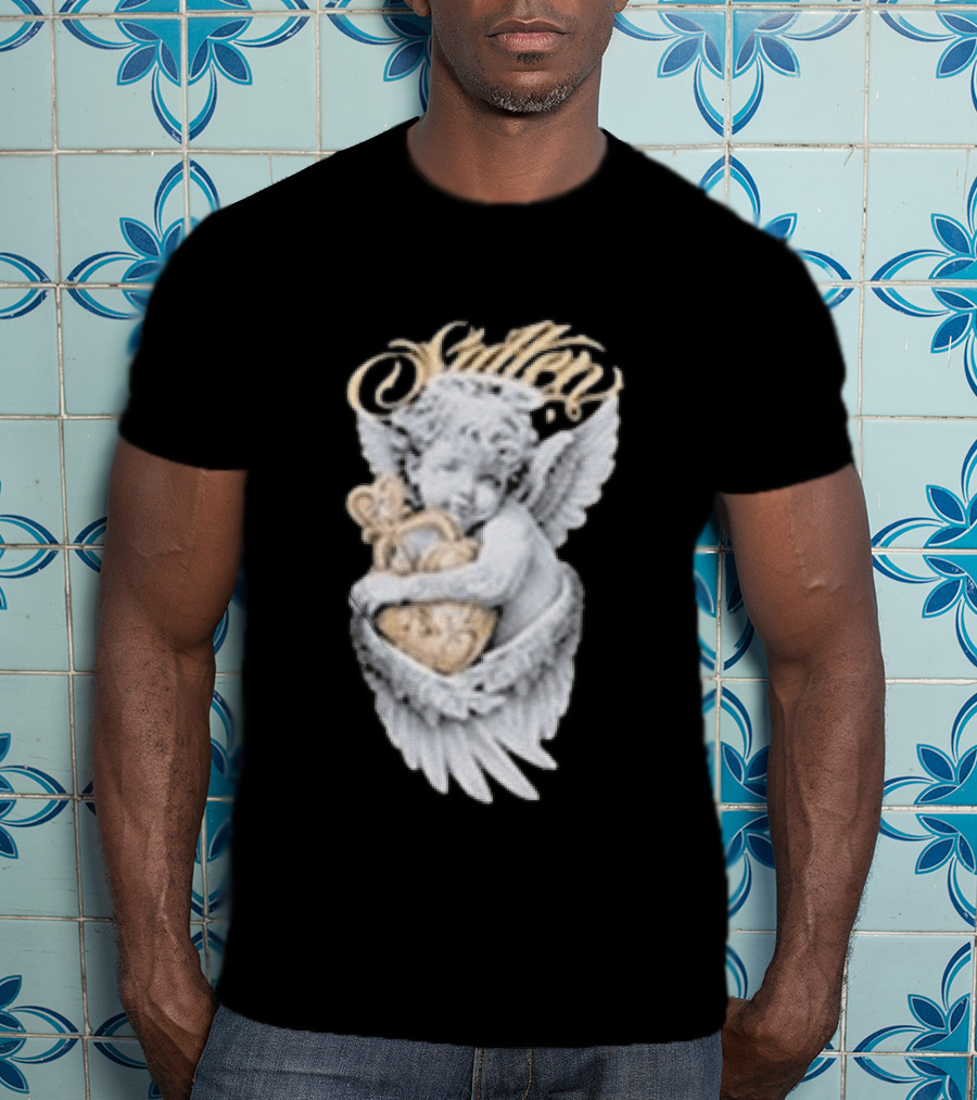 Sullen Heavenly Angel Embracing Heart T-Shirt