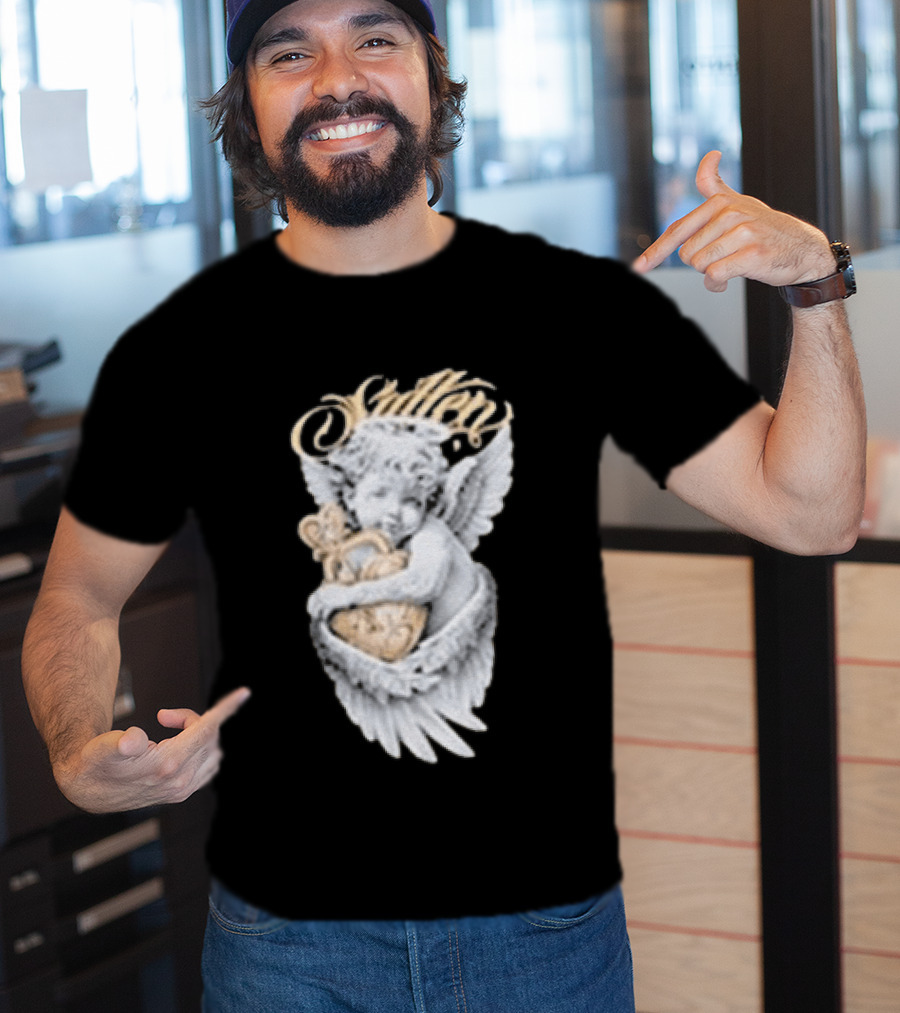 Sullen Heavenly Angel Embracing Heart T-Shirt