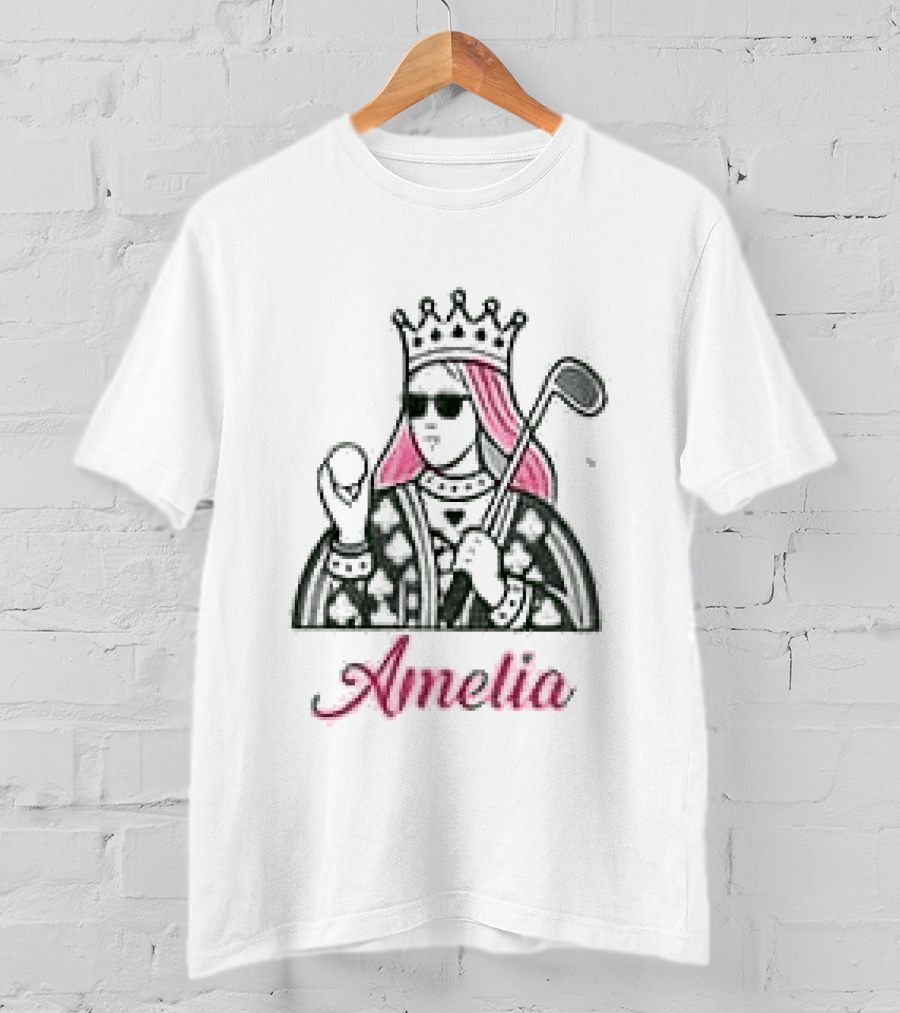 Amelia Queen Of Clubs Womens Golf With Pink Hair And Crown T-Shirt