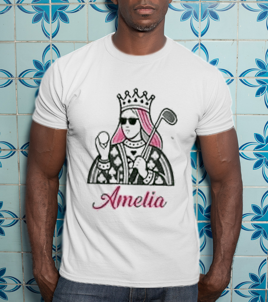 Amelia Queen Of Clubs Womens Golf With Pink Hair And Crown T-Shirt