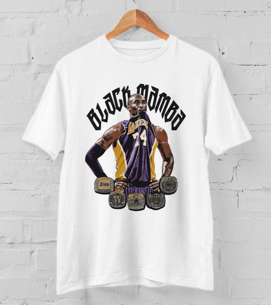Black Mamba Kobe Bryant 24 Los Angeles Lakers NBA 5 Championship Rings T-Shirt
