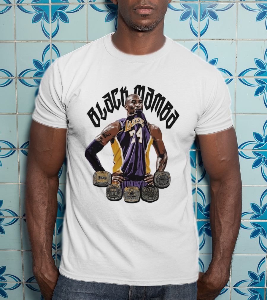 Black Mamba Kobe Bryant 24 Los Angeles Lakers NBA 5 Championship Rings T-Shirt