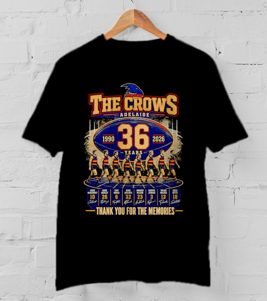 The Crows Adelaide 36 Years 1990 2026 Thank You For The Memories Players Signatures T-Shirt