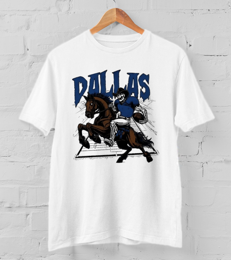 Dallas Cowboy Skeleton Riding Horse Playing Football T-Shirt
