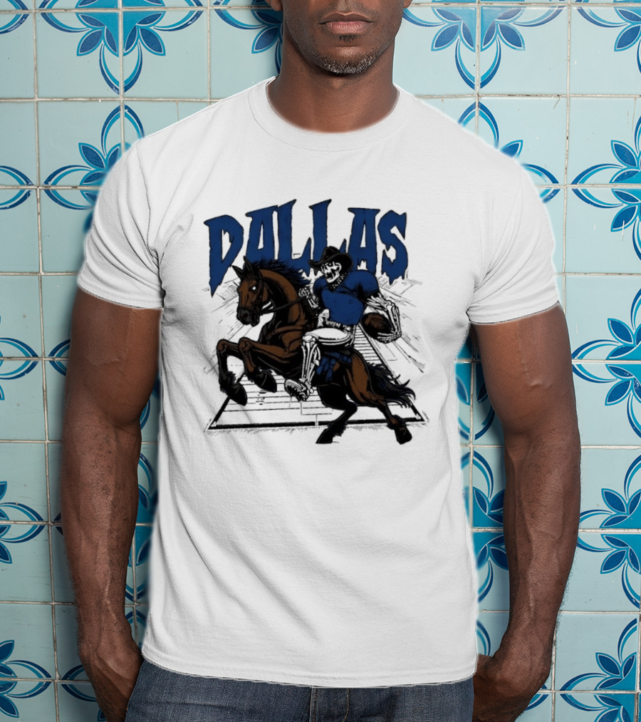 Dallas Cowboy Skeleton Riding Horse Playing Football T-Shirt