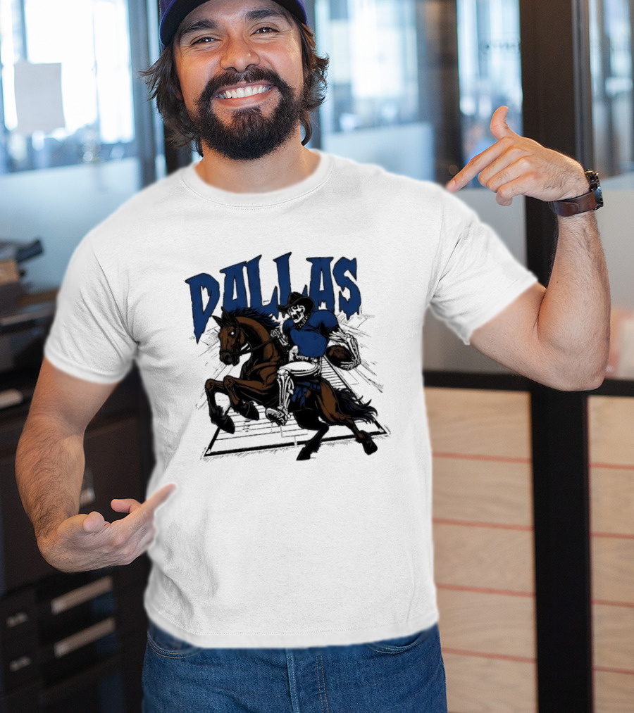 Dallas Cowboy Skeleton Riding Horse Playing Football T-Shirt
