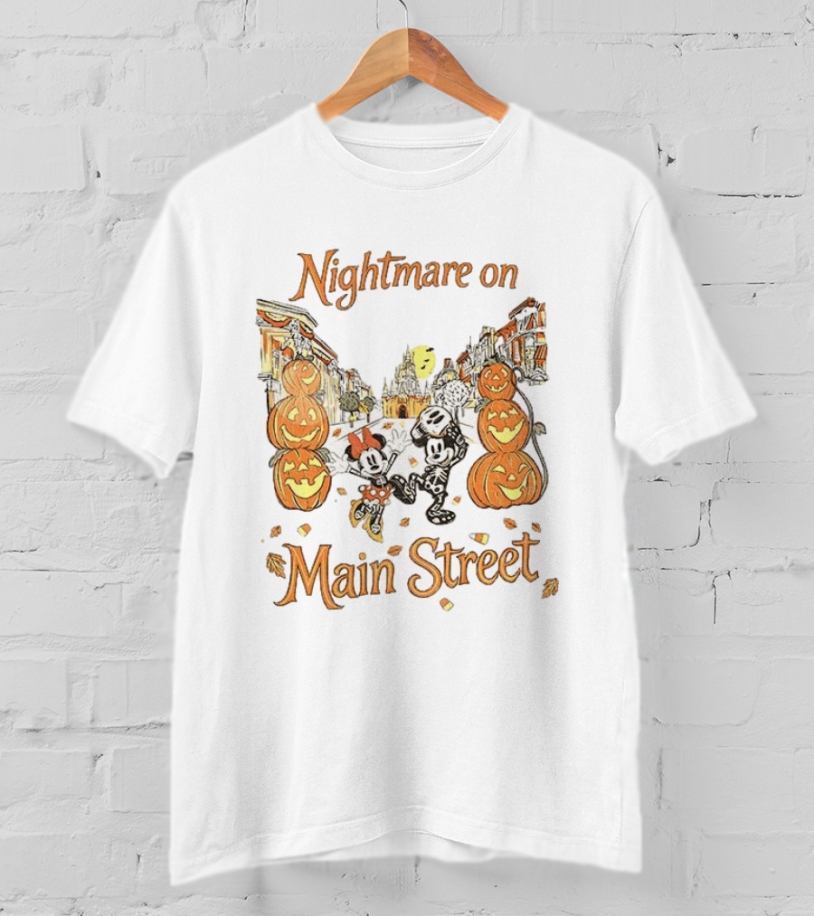 Disney Mickey And Minnie Mouse Halloween Nightmare On Main Street Pumpkins Autumn Fall T-Shirt