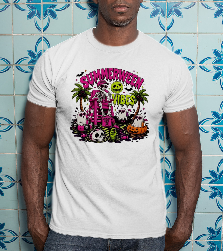 Summerween Vibes Halloween Skeleton Beach Party 2026 T-Shirt
