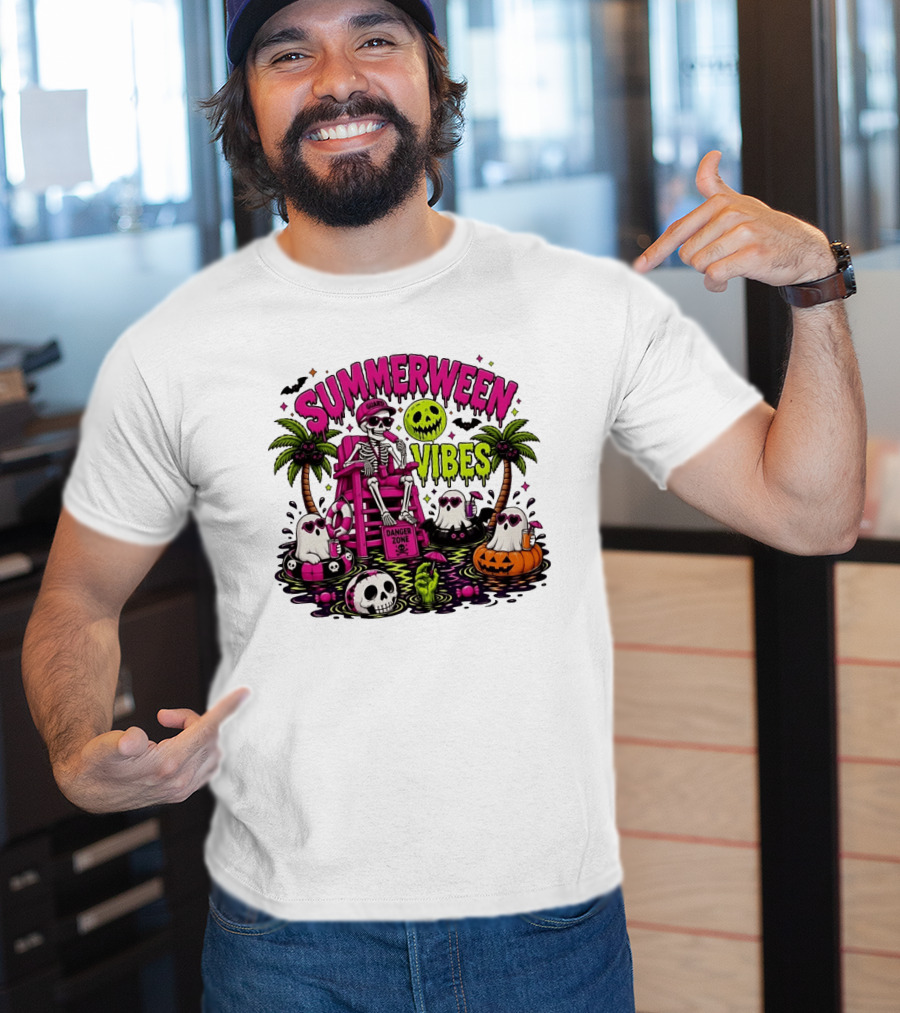Summerween Vibes Halloween Skeleton Beach Party 2026 T-Shirt