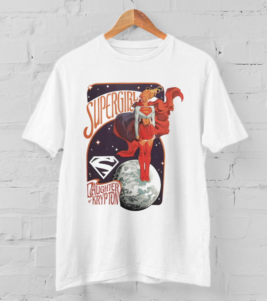 Supergirl Daughter Of Krypton DC Comic Style Superhero Logo Moon Scene T-Shirt
