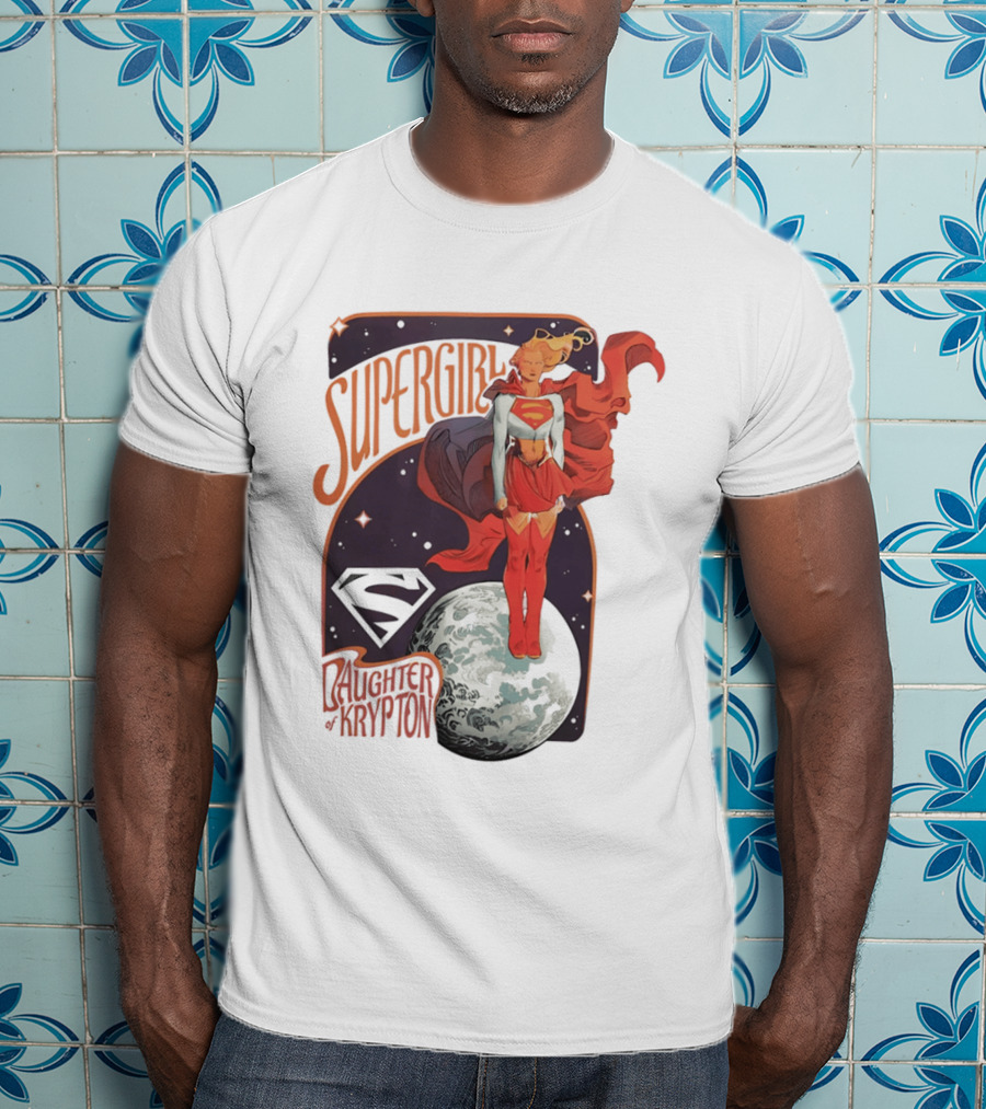 Supergirl Daughter Of Krypton DC Comic Style Superhero Logo Moon Scene T-Shirt