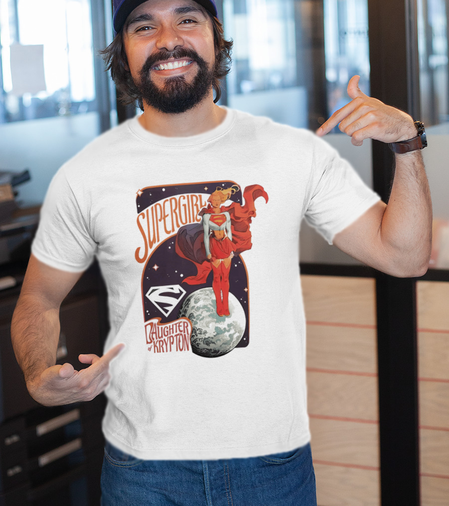 Supergirl Daughter Of Krypton DC Comic Style Superhero Logo Moon Scene T-Shirt