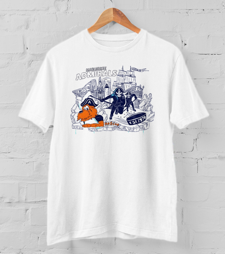 Milwaukee Admirals Roscoe Est 1970 Hockey Mascot And Cityscape T-Shirt