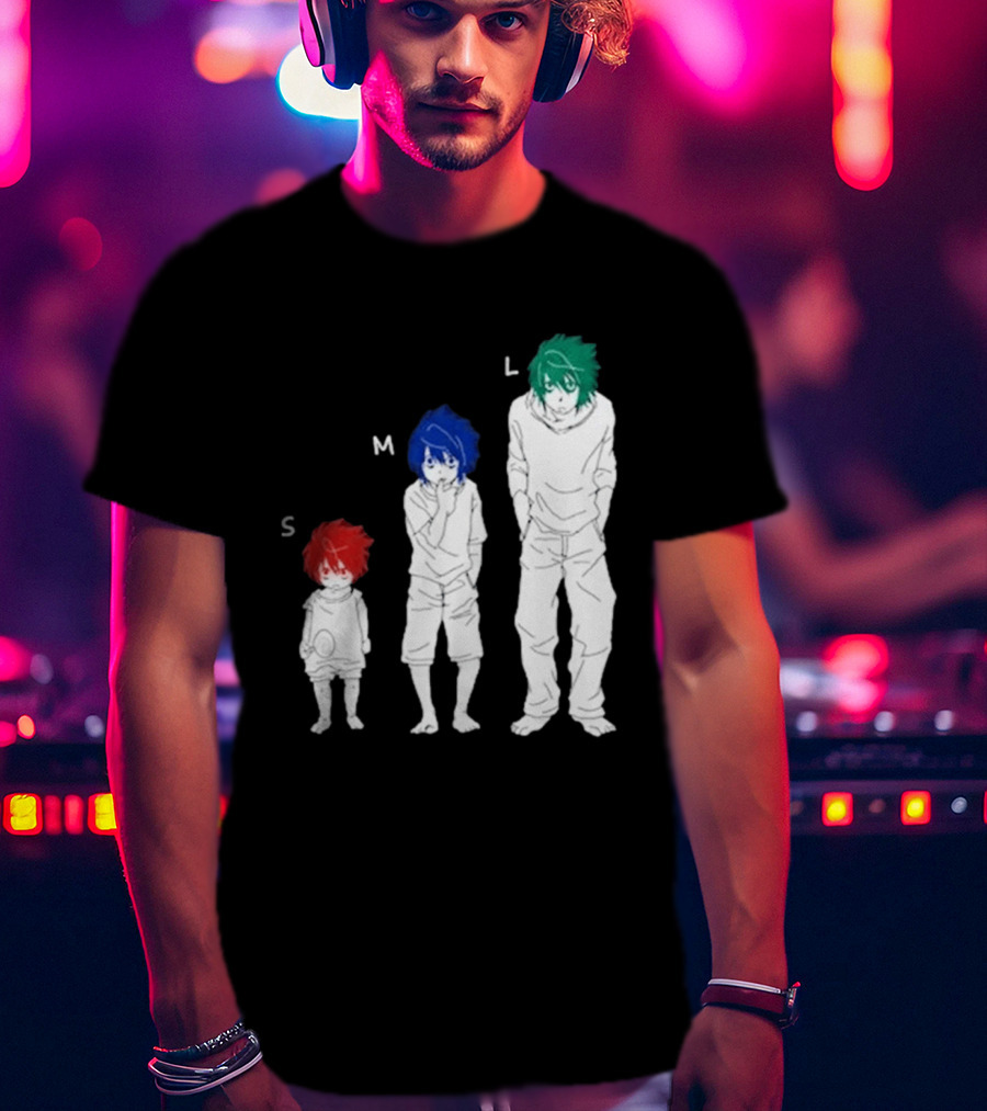 Anime Death Note L Character Evolution Sizes S M L T-Shirt