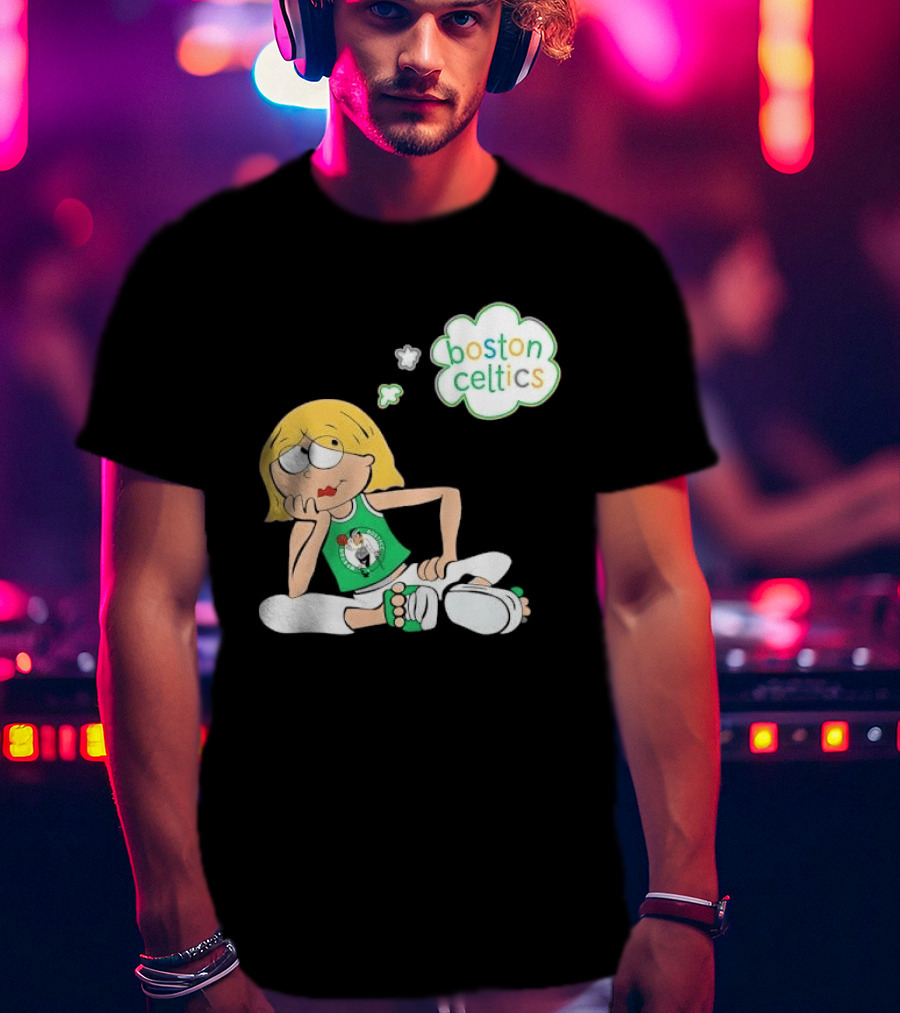 Boston Celtics NBA Cartoon Girl Sitting Thought Bubble T-Shirt