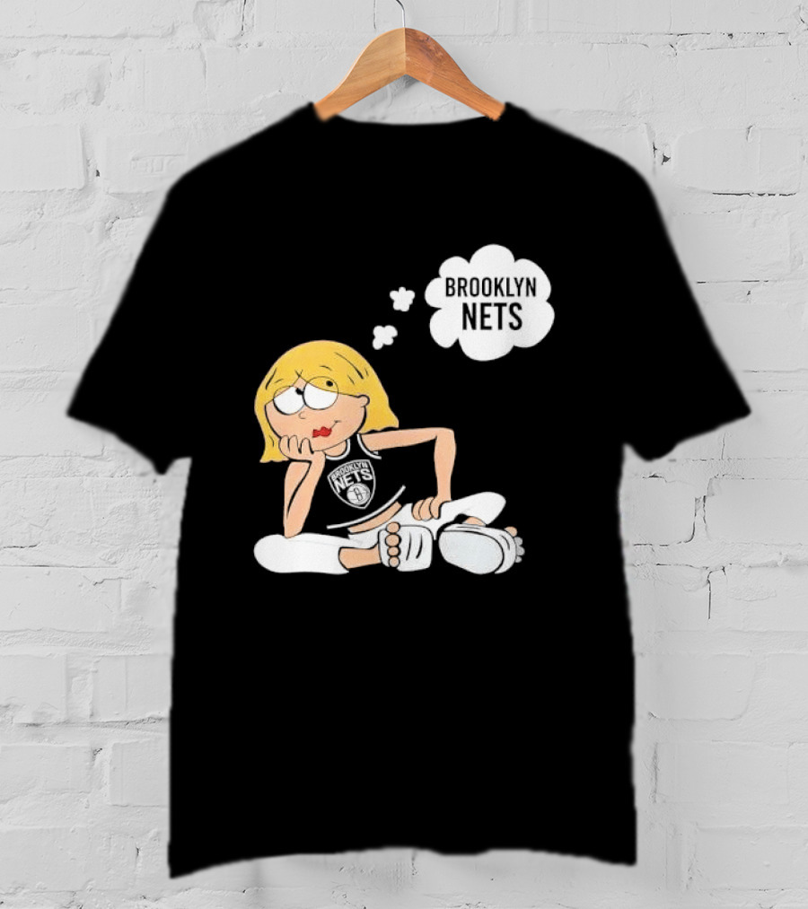 Brooklyn Nets Cartoon Girl With Glasses Thought Bubble NBA T-Shirt