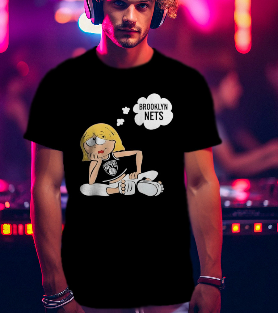 Brooklyn Nets Cartoon Girl With Glasses Thought Bubble NBA T-Shirt
