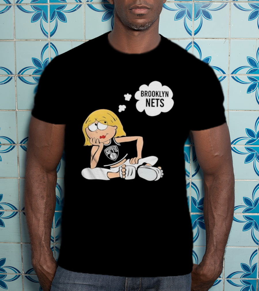 Brooklyn Nets Cartoon Girl With Glasses Thought Bubble NBA T-Shirt