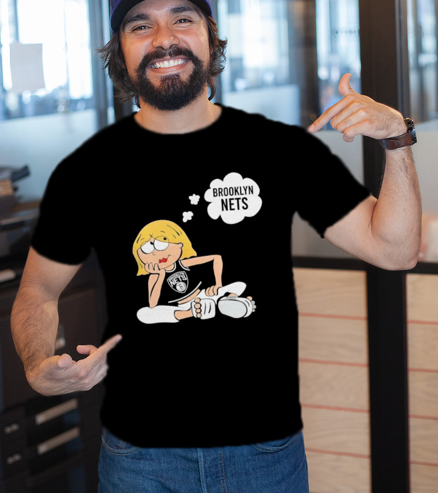 Brooklyn Nets Cartoon Girl With Glasses Thought Bubble NBA T-Shirt