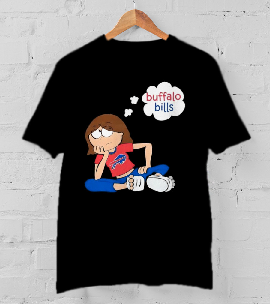 Buffalo Bills Cartoon Thoughtful Girl In Red And Blue Outfit T-Shirt