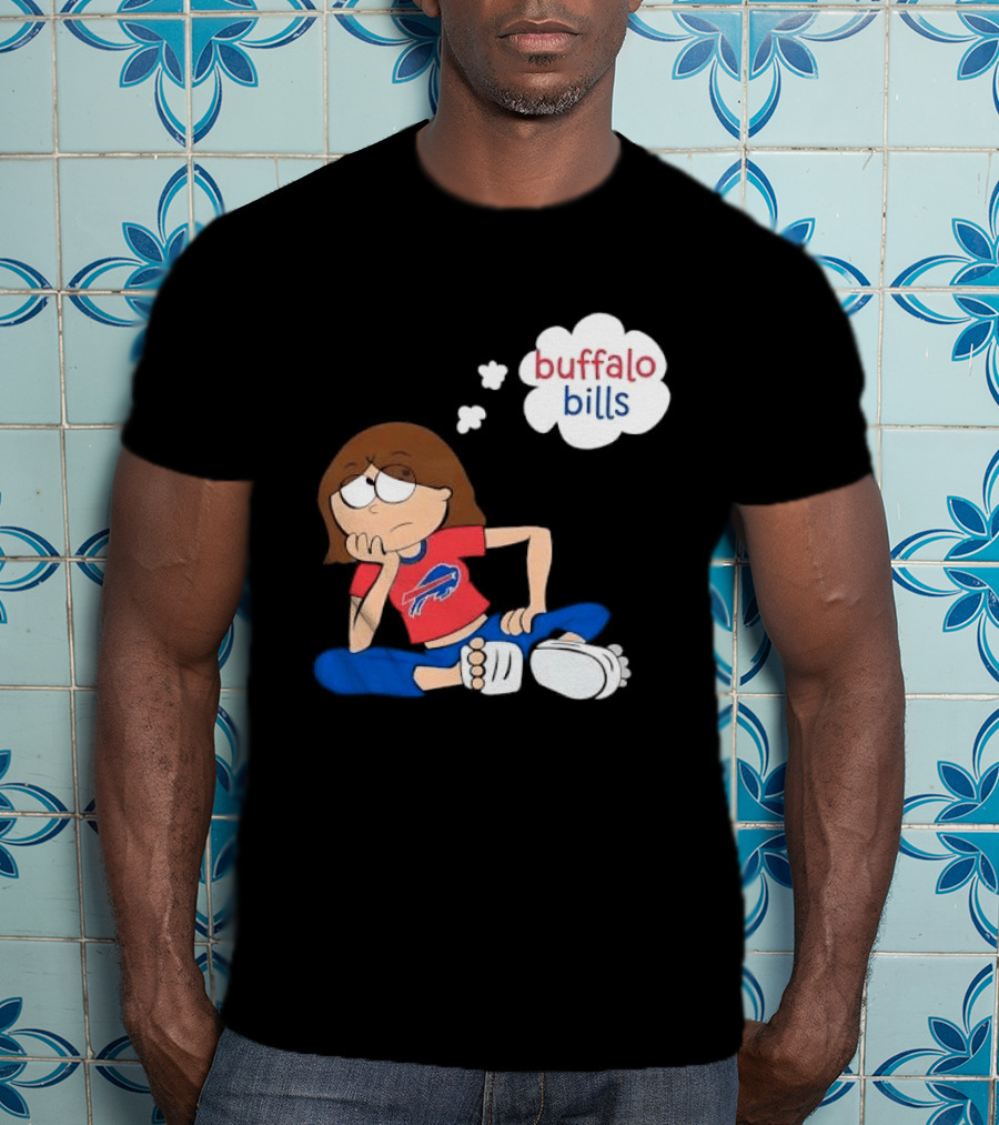 Buffalo Bills Cartoon Thoughtful Girl In Red And Blue Outfit T-Shirt