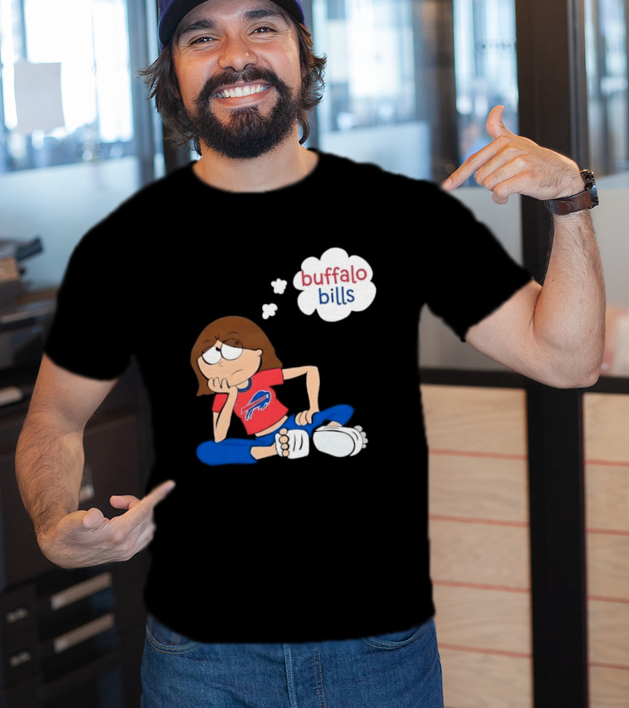 Buffalo Bills Cartoon Thoughtful Girl In Red And Blue Outfit T-Shirt