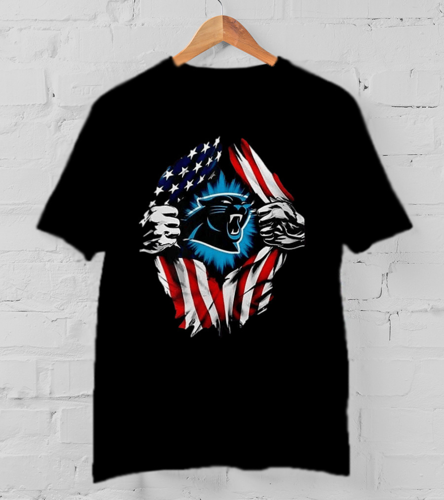 Carolina Panthers Super Man Skull Cap Backwards American Flag Panthers T-Shirt