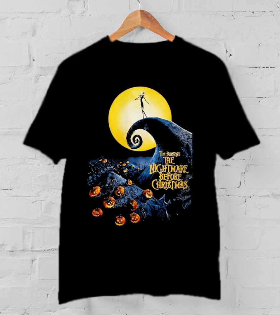Tim Burton's The Nightmare Before Christmas Jack Skellington Moon Scene With Pumpkins T-Shirt