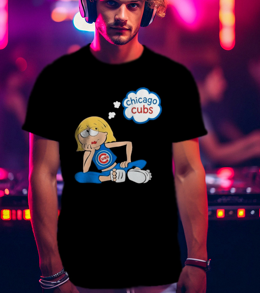 Chicago Cubs MLB Blonde Cartoon Girl Sitting Thought Bubble T-Shirt