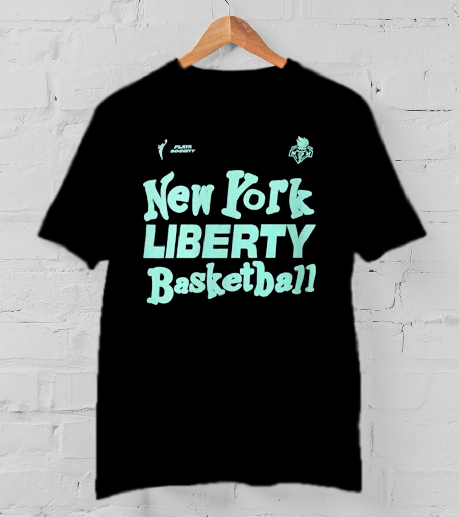 Jason Sudeikis Playa Society New York Liberty Basketball Wordmark T-Shirt