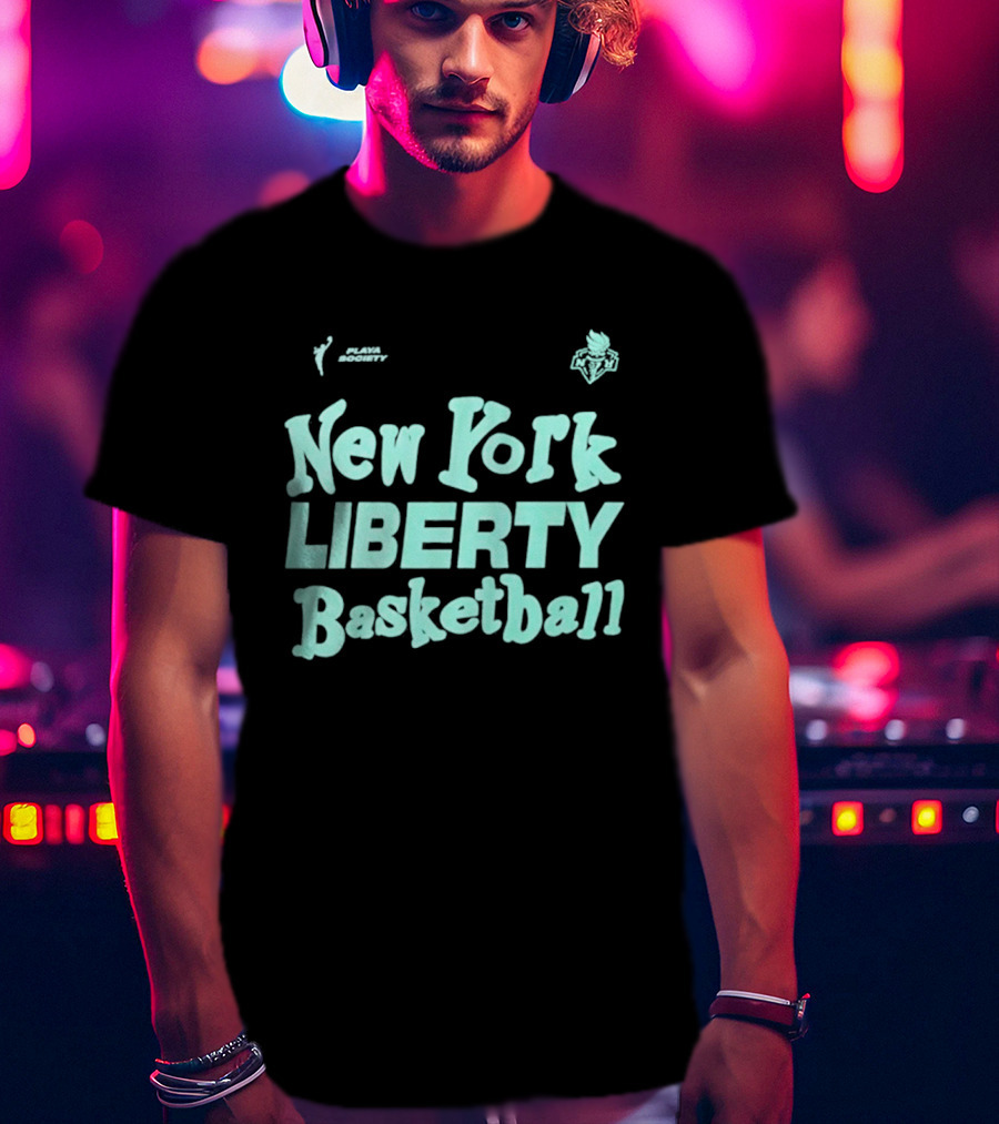 Jason Sudeikis Playa Society New York Liberty Basketball Wordmark T-Shirt