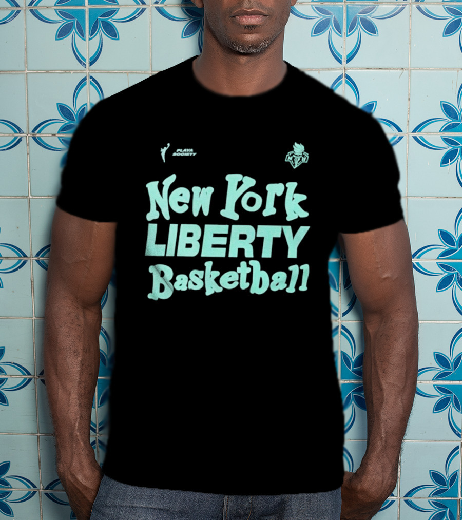 Jason Sudeikis Playa Society New York Liberty Basketball Wordmark T-Shirt