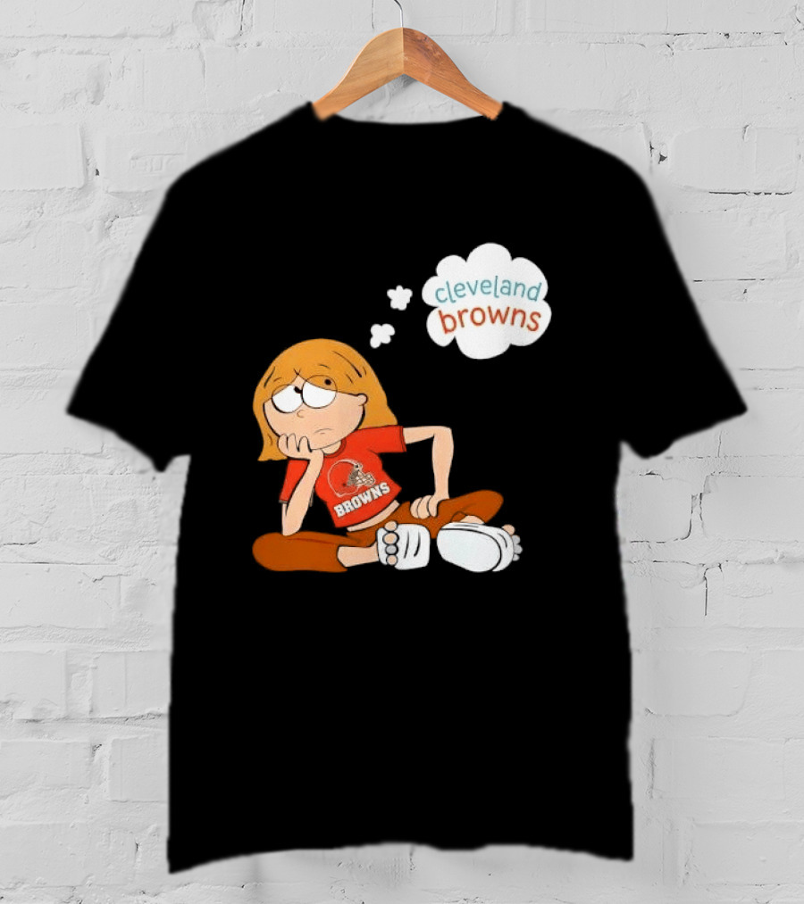 Cleveland Browns Cartoon Girl Sitting With Thought Bubble T-Shirt
