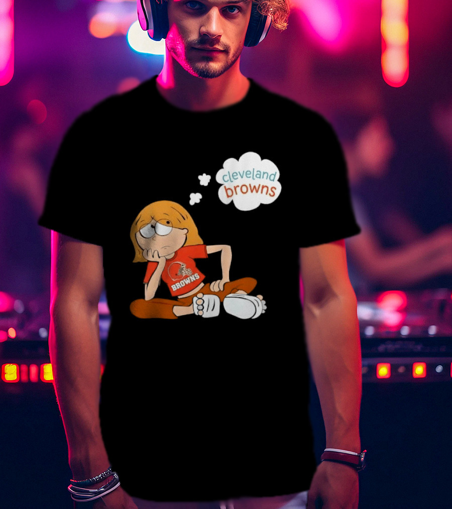 Cleveland Browns Cartoon Girl Sitting With Thought Bubble T-Shirt