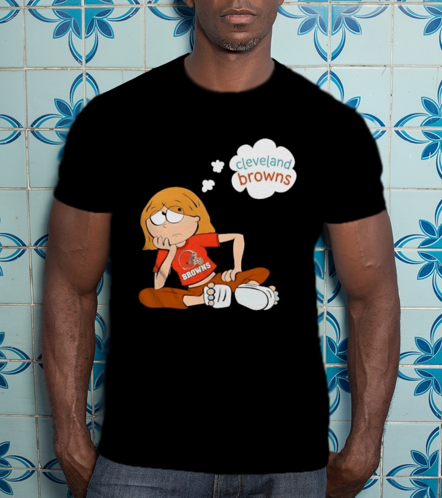 Cleveland Browns Cartoon Girl Sitting With Thought Bubble T-Shirt