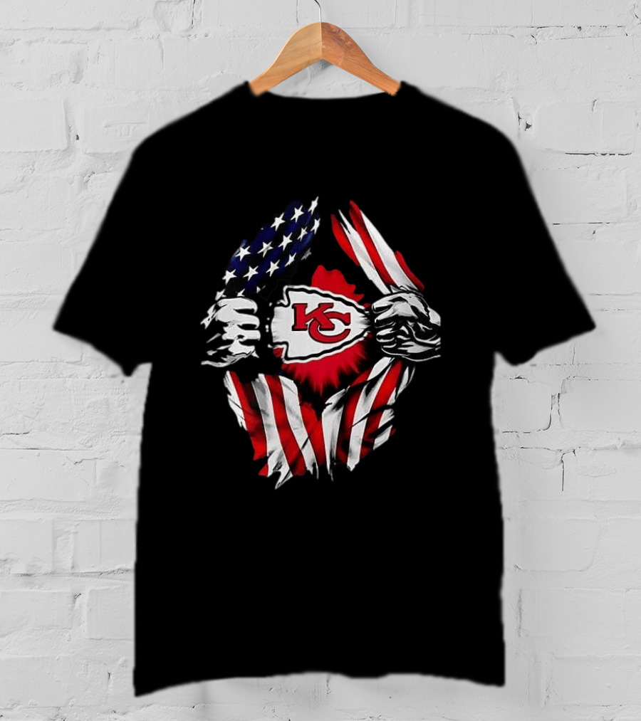 Kansas City Chiefs Superman American Flag Ripped T-Shirt