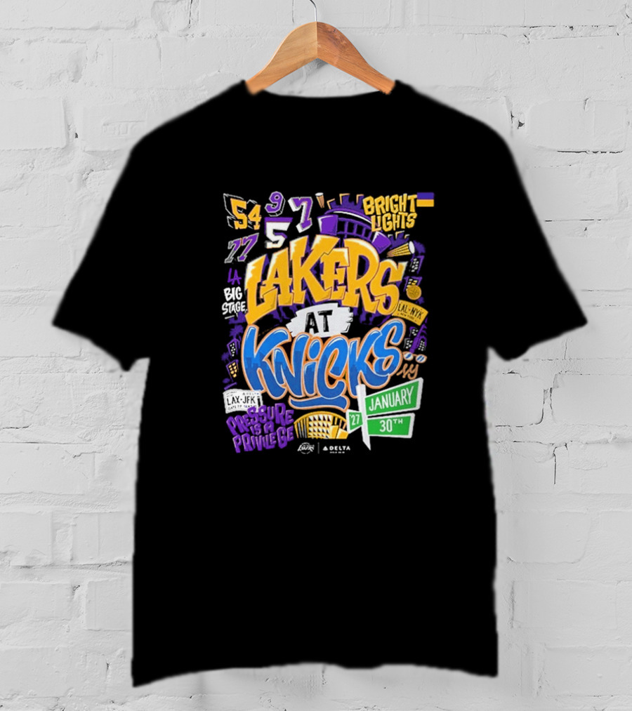 Lakers At Knicks Bright Lights New York January 27 30 2026 T-Shirt