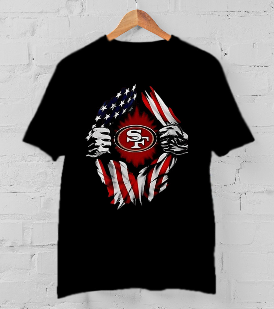 San Francisco 49ers Logo With American Flag And Superman Twist T-Shirt