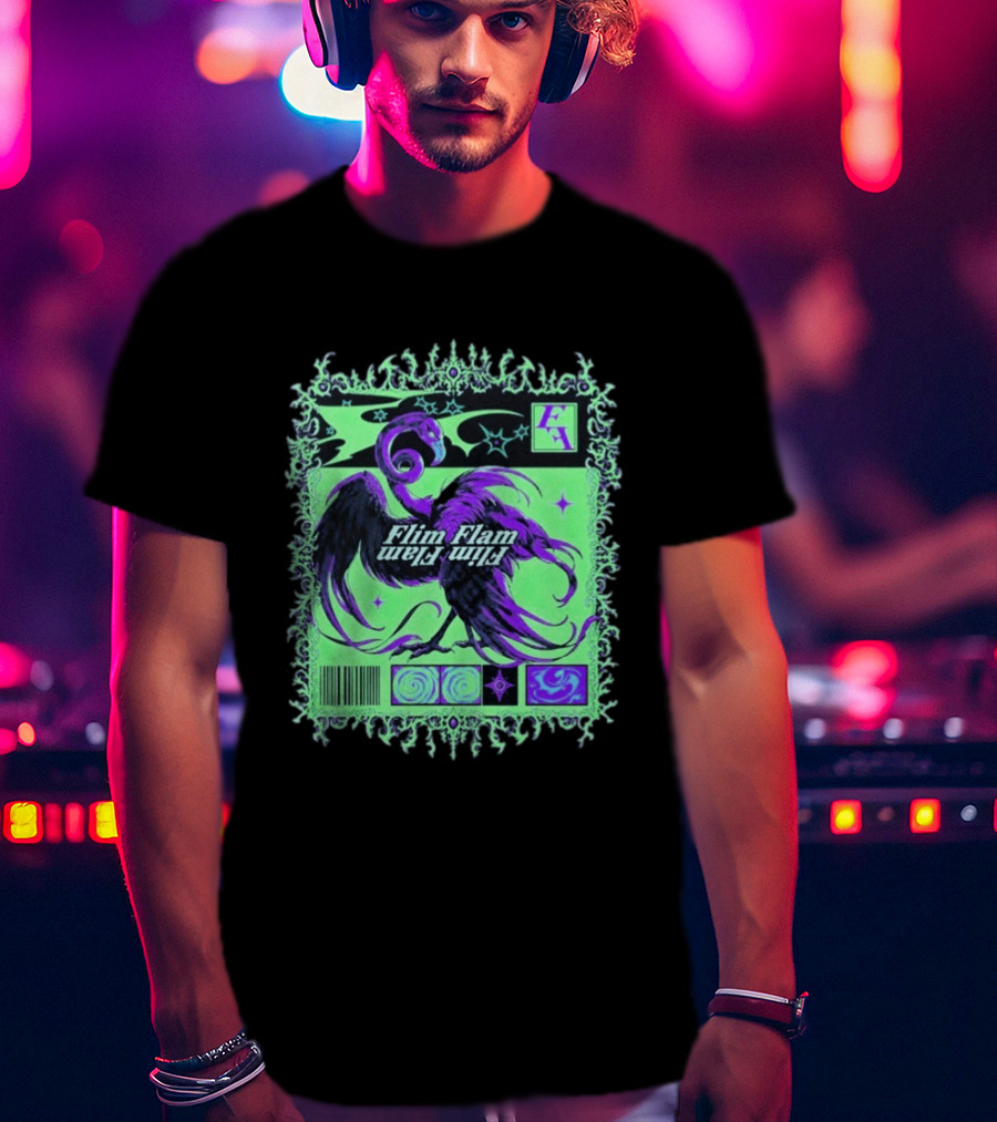 Flim Flam Flamingo Comic Cover Retro Art With Psychedelic Patterns And Barcode T-Shirt