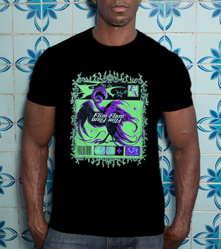 Flim Flam Flamingo Comic Cover Retro Art With Psychedelic Patterns And Barcode T-Shirt