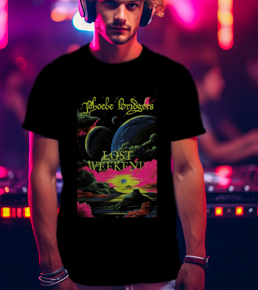 Phoebe Bridgers Lost Weekend 2026 Cosmic Event Planets Clouds Neon T-Shirt