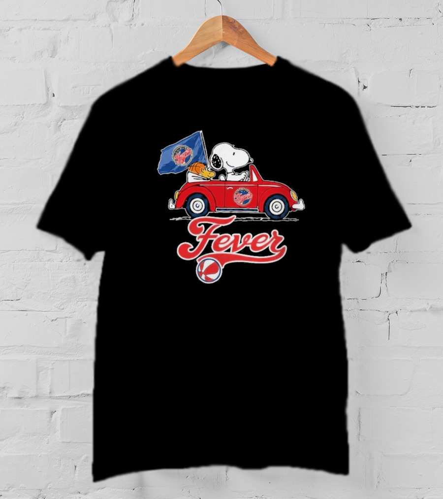 Snoopy Driving Red Car With Indiana Fever WNBA Basketball Logos T-Shirt