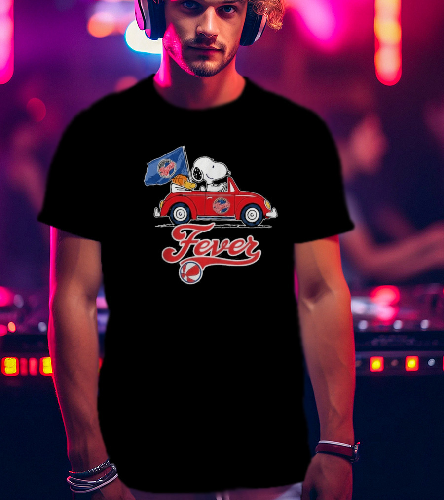 Snoopy Driving Red Car With Indiana Fever WNBA Basketball Logos T-Shirt