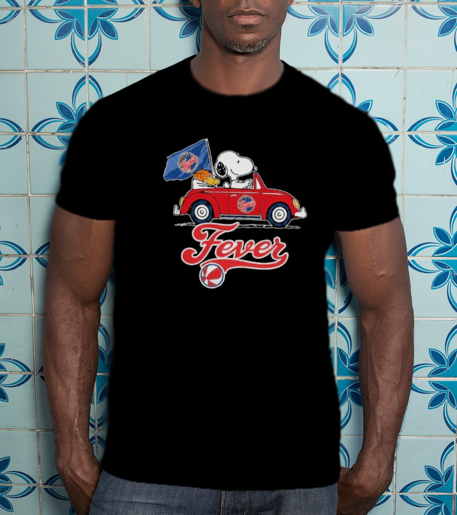 Snoopy Driving Red Car With Indiana Fever WNBA Basketball Logos T-Shirt