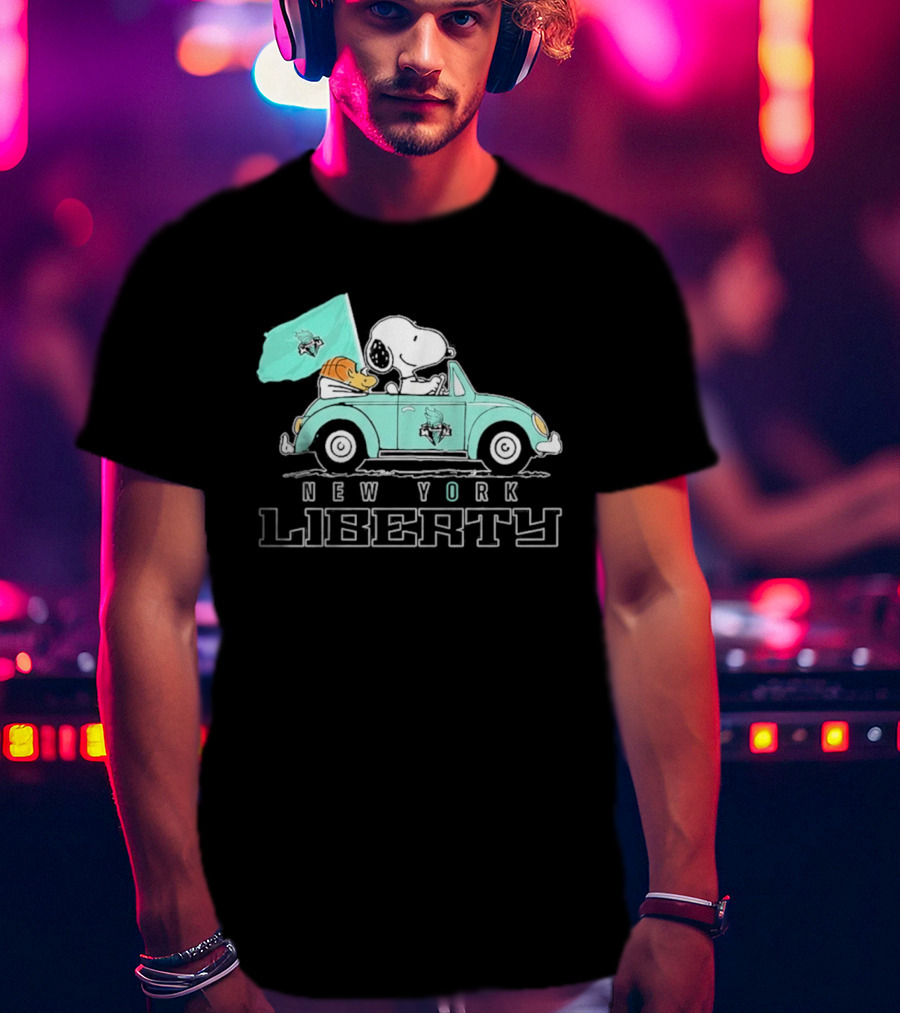 Snoopy Driving Car New York Liberty WNBA Basketball T-Shirt