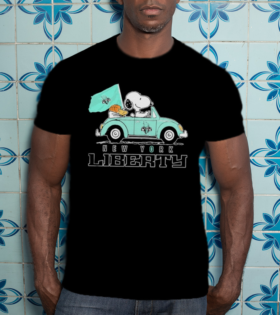 Snoopy Driving Car New York Liberty WNBA Basketball T-Shirt