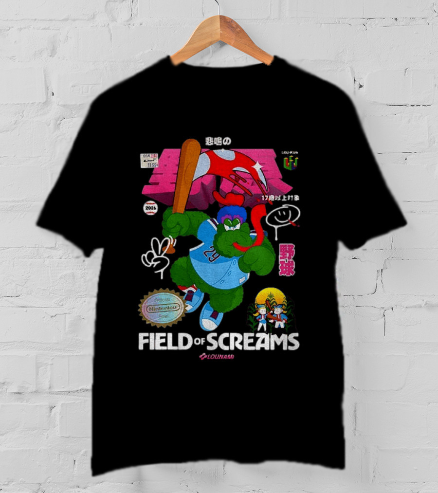 MLB 2026 Phillies Vs Twins Field Of Screams Featuring Konami Nintendo Baseball T-Shirt