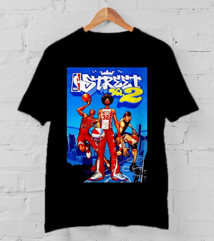 NBA Street Vol 2 Nets 32 Cartoon Players Basketball Game T-Shirt